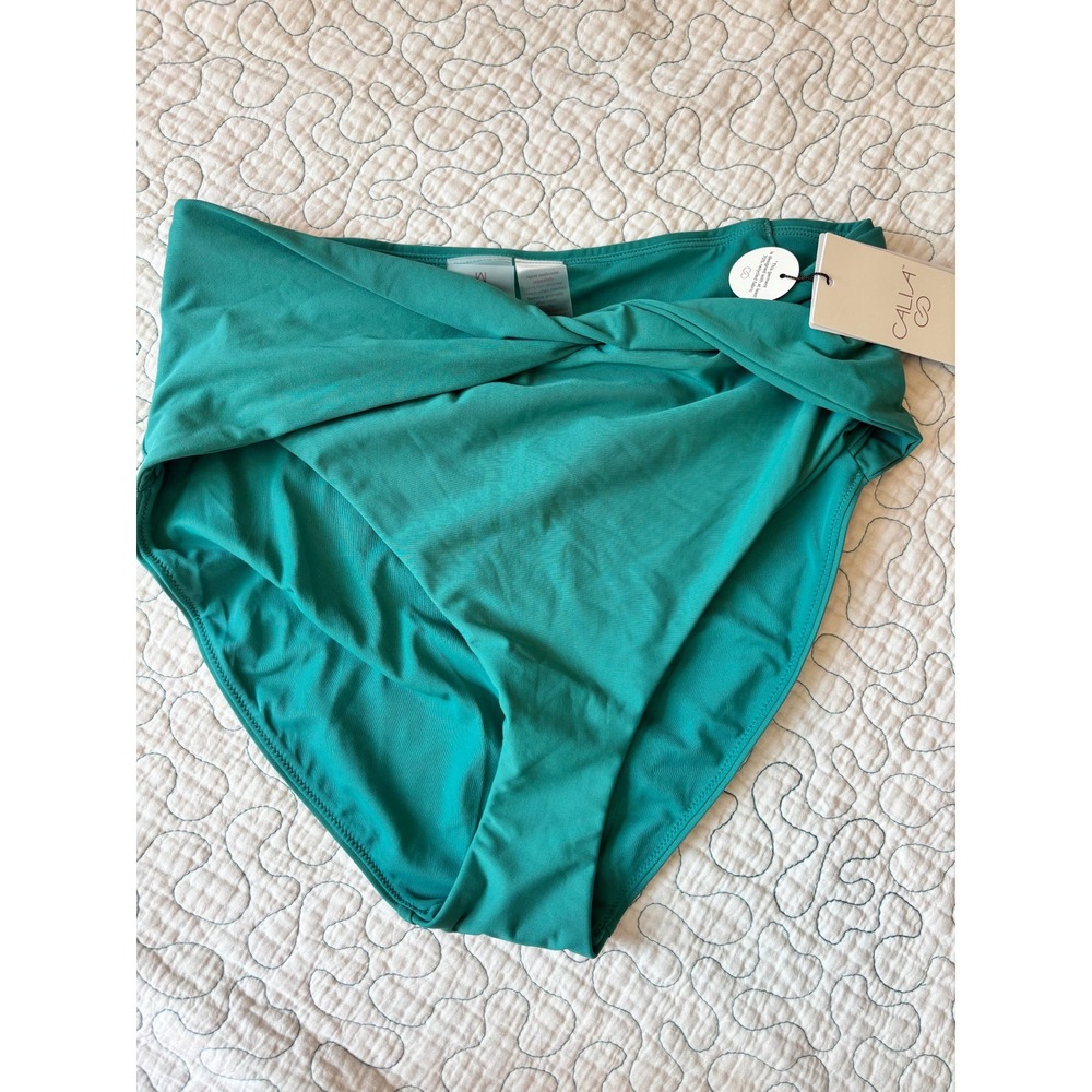 Calia Womens High Rise Twist Front Bikini Bottom Jungle‎ Green Size Medium